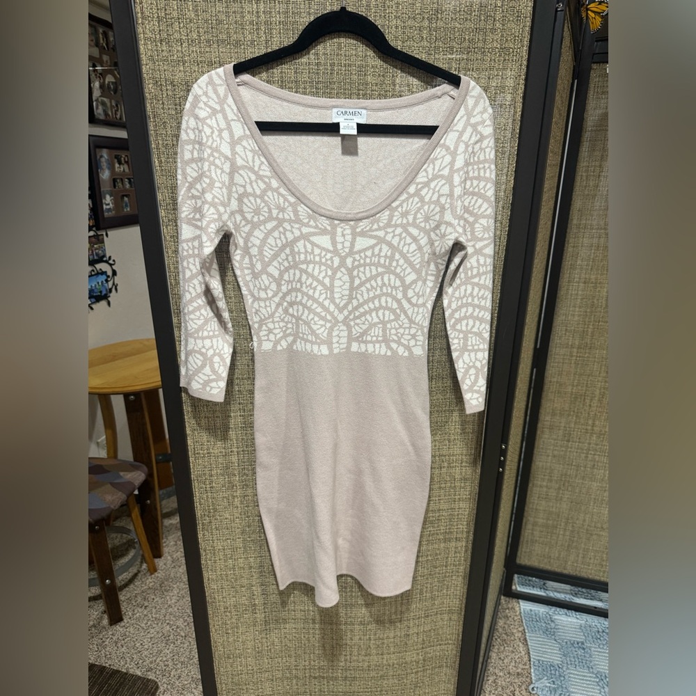 Women’s Knit Bodycon Carmen 3/4 Sleeve Midi Dress